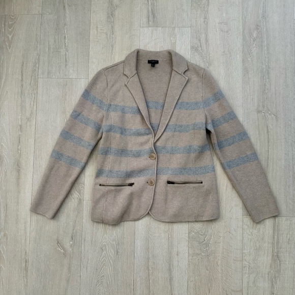 Talbots Beige and Gray Striped Cotton Blend Knit Blazer - Picture 3 of 7